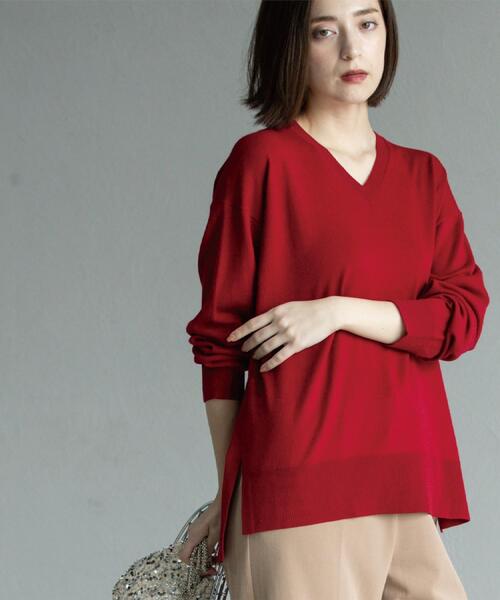 セール】Vネックニット/エクストラファインメリノウール【THEシリーズ