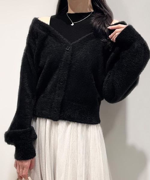 セール】シャギードッキングショートニットトップス（ニット/セーター