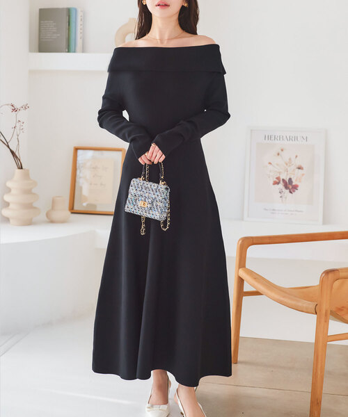 マルチway フィット＆フレアオフショルニット長袖ワンピース