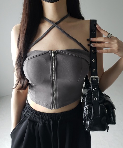 セール】【 カップ付 】ジップアップクロスストラップリボンベア