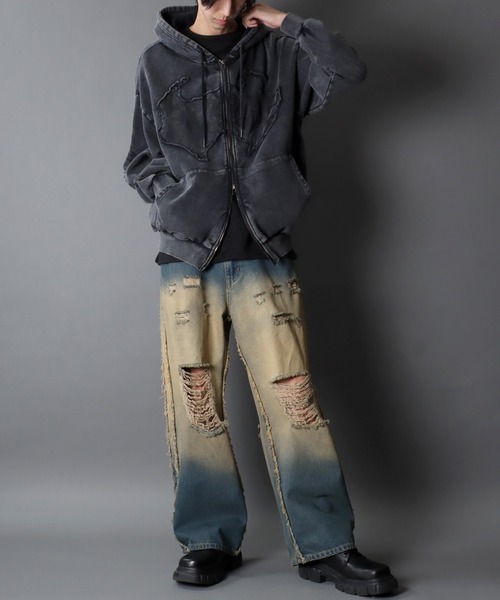 セール】Grunge Style Sweat Hoodie/グランジ ヴィンテージライク