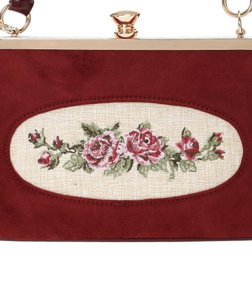 フレームローズ刺繍クロップドがま口バッグ/fint フィント