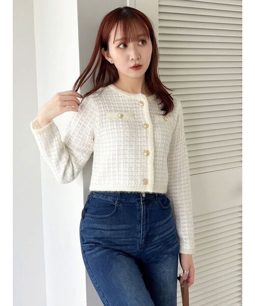 ツイードライクショートニットジャケット（カーディガン/ボレロ