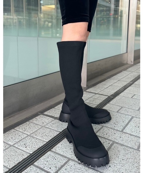 emmi（エミ）の「【emmi atelier】ecoロングニットブーツ（ブーツ