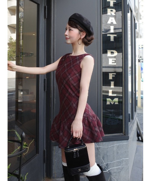 セール】タータンチェックノースリミニワンピース（ワンピース