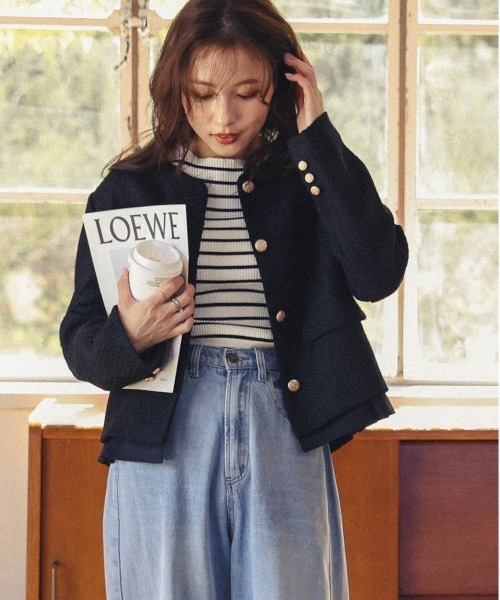 AMELY（エミリー）の「プリーツレイヤードノーカラーツイード