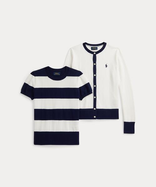 ストライプド コットン セーター & カーディガン セット（その他