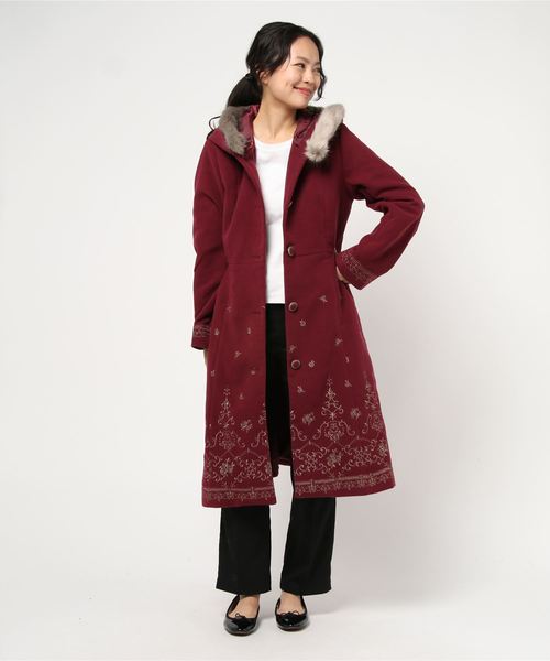 axes femme（アクシーズファム）の「バラ刺繍フード付コート（ダッフル