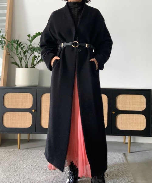 Ameri（アメリ）の「UND PLUMP SLEEVE BELTED COAT（ノーカラーコート