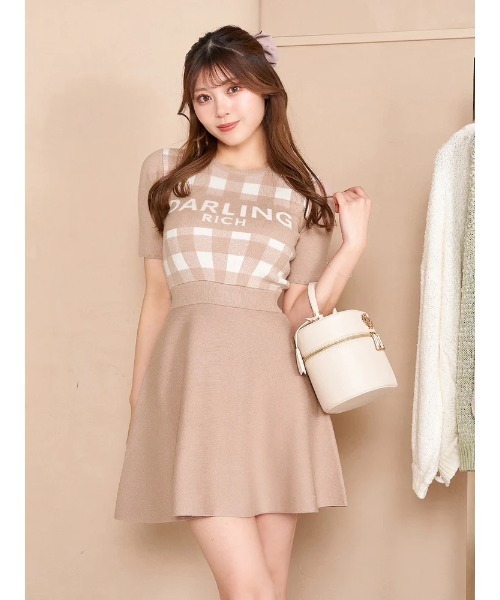 ギンガムチェックニットミニワンピース（ワンピース）｜Darich