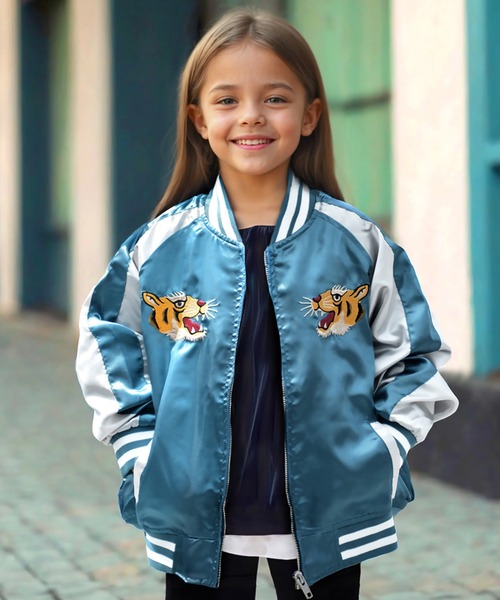 キッズ スカジャン 和柄 刺繍 虎×桜 100㎝ 120㎝（スカジャン