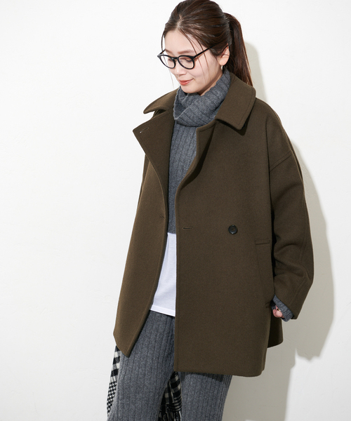 ジャーナルスタンダード ウールアンゴラバルカラーミドルコート グレー