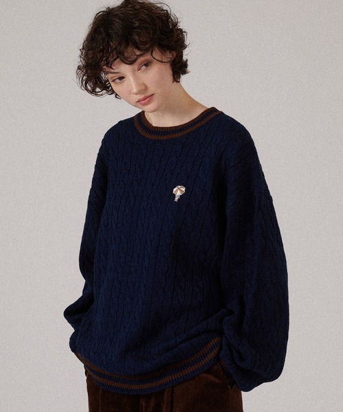 ONE POINT LOGO CABLE KNIT / ワンポイントロゴケーブルニット（ニット