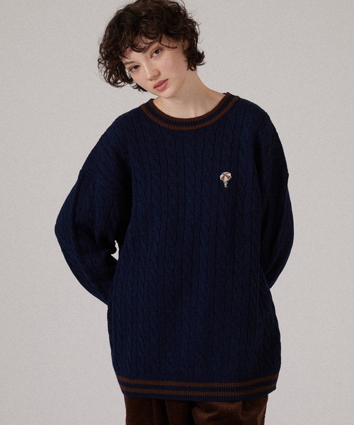 ONE POINT LOGO CABLE KNIT / ワンポイントロゴケーブルニット（ニット