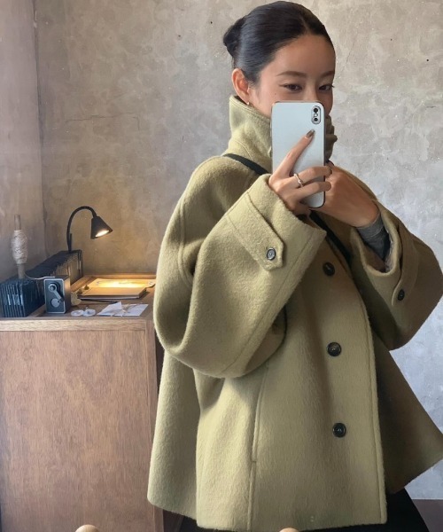 スタンドカラーメルトンショートコート（その他アウター）｜Aelina