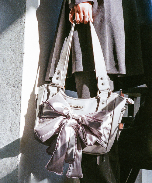 セール】Laced Ribbon Leather Shoulder Bag (Light Purple