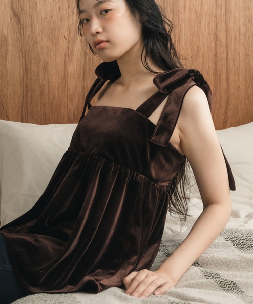 セール】【original】肩リボンベロアビスチェ / デート服 冬 春