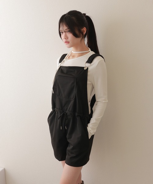 drawstring half overalls/ドローストリングハーフオーバーオール