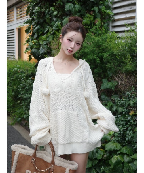 ケーブルDDロゴVネックニットフーディ（パーカー）｜Darich