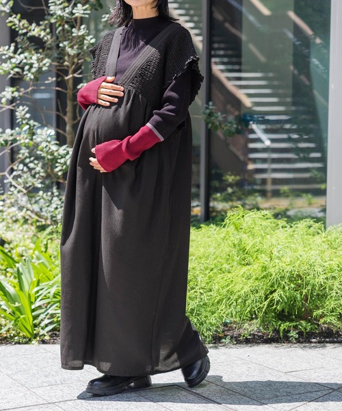 セール】【産前・産後対応】マタニティ／シャーリングワンピースAW