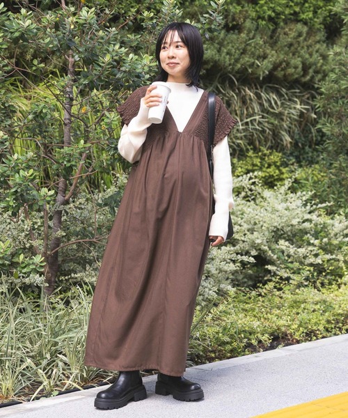 セール】【産前・産後対応】マタニティ／シャーリングワンピースAW