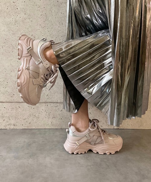 軽量/260g/厚底/5cm/カップインソール】厚底スニーカー ALL BLACK