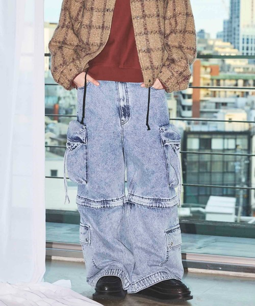 UNISEX》Big Pocket 2WAY Baggy Denim Cargo Pants/ビッグポケット2WAY