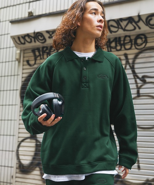 セール】【 スウェット セットアップ 】ロゴ刺繍襟付きスウェット+