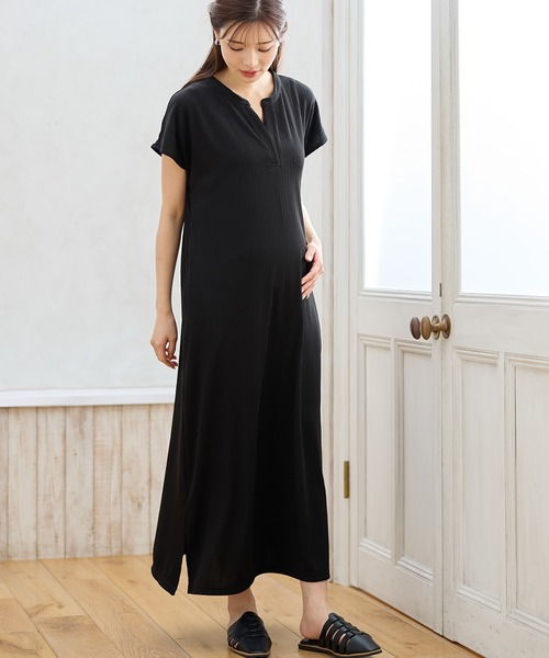 セール】ランダムテレコ フレンチスリーブワンピース（マタニティ/授乳