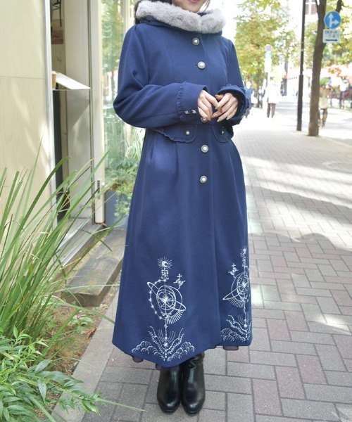 セール】天体刺繍フード付コート（ダッフルコート）｜axes femme