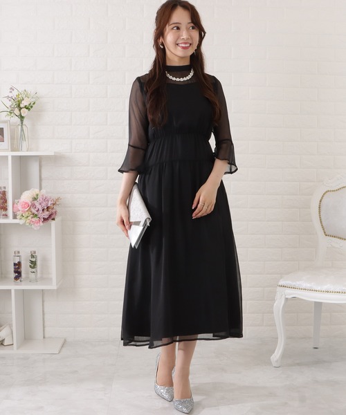 セール】ウエストギャザーフレアシフォンワンピース（ドレス）｜Lace