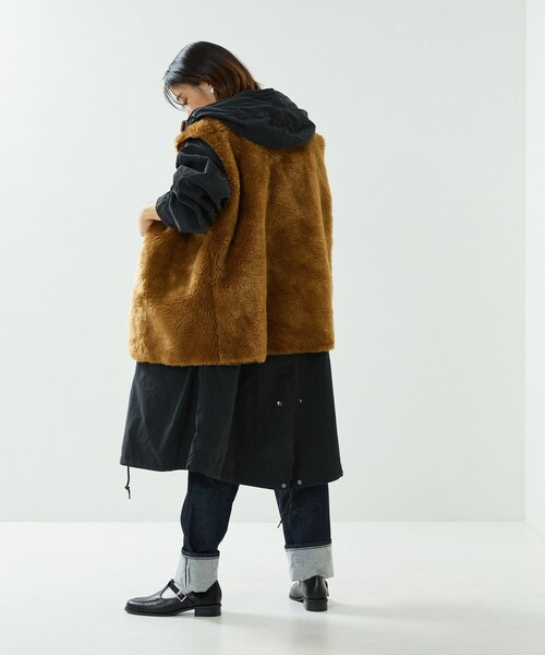 ブラウン モッズコート 36サイズ リラクス ライナー ファーベスト付