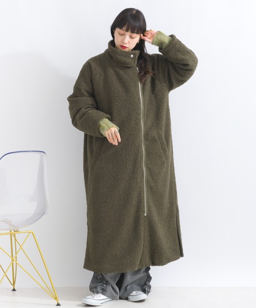 セール】リングフェイクウールスタンドネックコート（チェスターコート