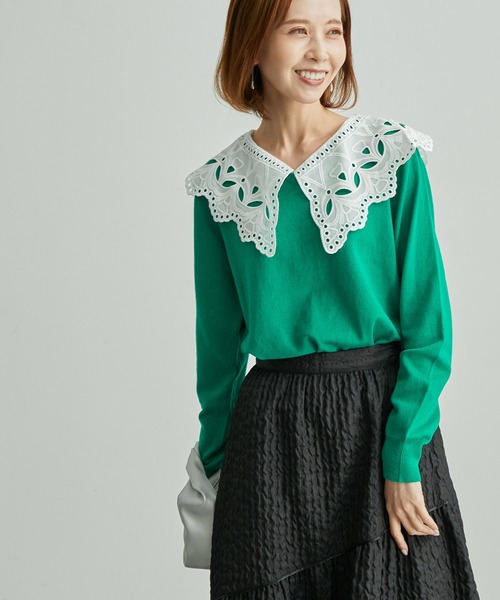 セール】レース衿ニットプルオーバー（ニット/セーター）｜ROPE