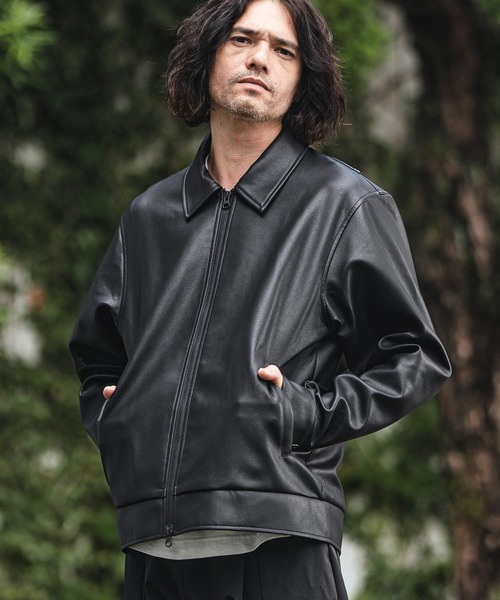 mj10378- Synthetic Leather Zip Up Jacket ジップアップジャケット