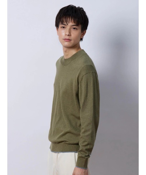 TRANS CONTINETNS バイカラーカシミヤ混モックネックニット グレー