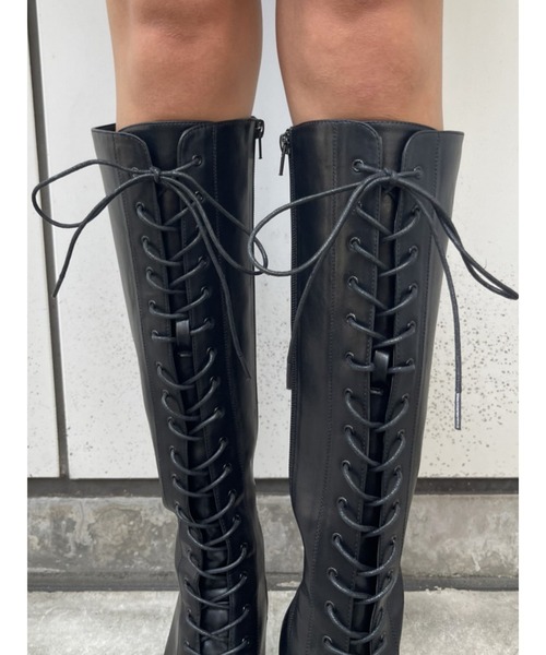 フェイクレザーレースアップロングブーツ（ブーツ）｜EGOIST