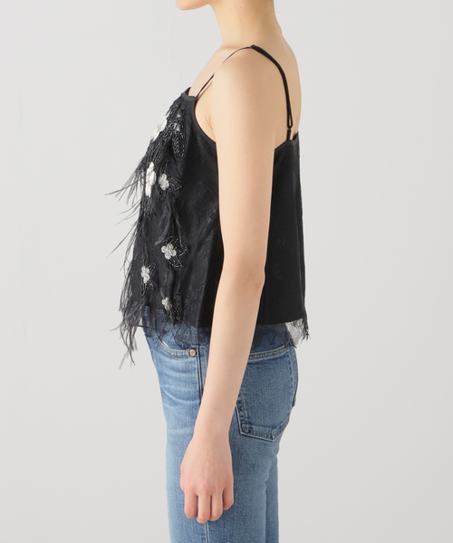 新品未使用sea ny 黒 花柄刺繍 フリンジキャミソール キャミソールの