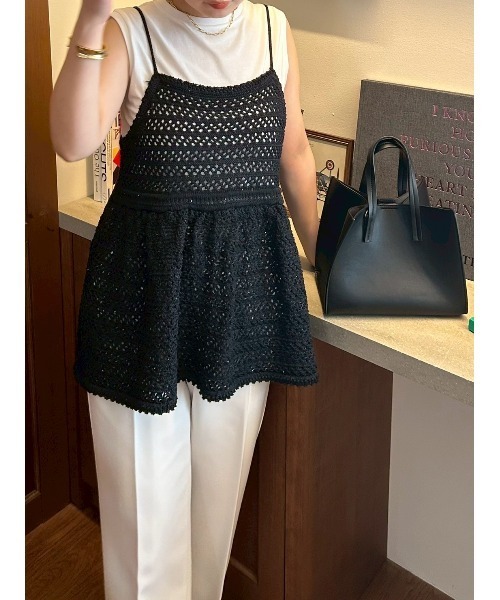 セール】【ウォッシャブル】クロシェニットキャミ×ノースリトップス