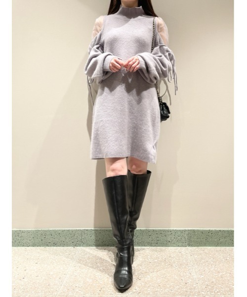 SNIDEL（スナイデル）の「シースルーショルダーミニニットワンピース