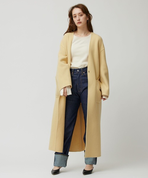 BABYLONE（バビロン）の「リバーノーカラーロングコート（ノーカラー