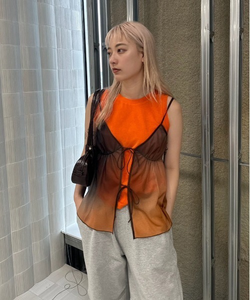 Ameri（アメリ）の「MEDI GRADIENT SHEER SET TOP（Tシャツ/カットソー