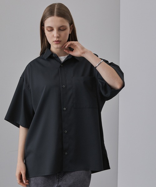 綾トロミ オーバーサイズドレープリラクシング半袖シャツ MONO-MART