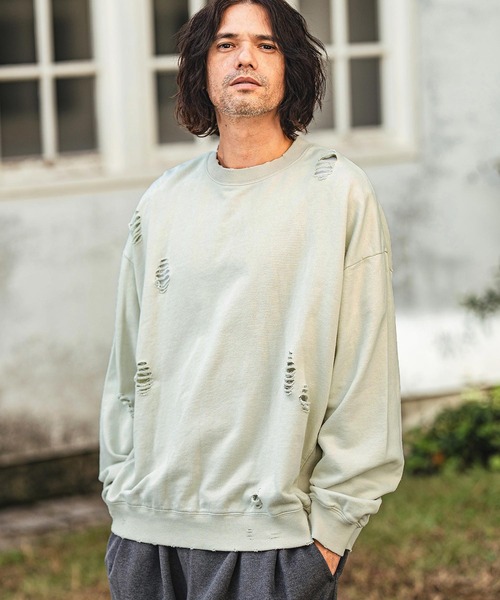 セール】msw1596-裏毛ダメージクルーネックスウェット（スウェット