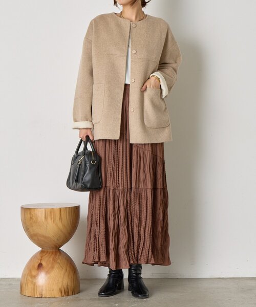 セール】【2WAY/ふんわり上質】リバーシブルコクーンジャケット（ノー