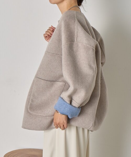 セール】【2WAY/ふんわり上質】リバーシブルコクーンジャケット（ノー