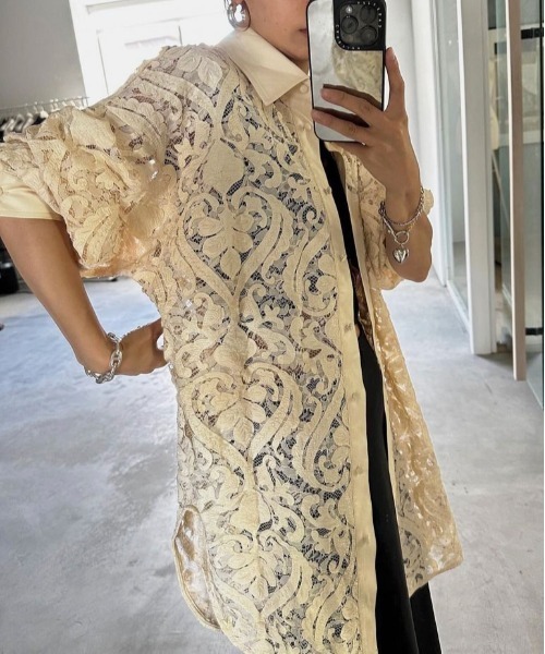 Ameri（アメリ）の「FAKE LEATHER EMBROIDERY SHIRT（シャツ/ブラウス