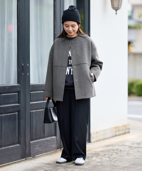 スーパー140ビーバーノーカラーショートコート（ノーカラーコート