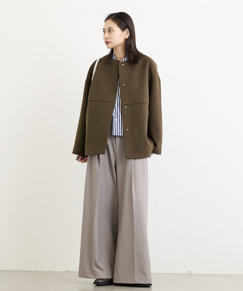 スーパー140ビーバーノーカラーショートコート（ノーカラーコート