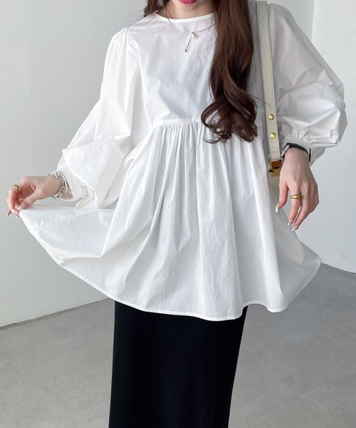 セール】タイプライターボリュームペプラムブラウス（シャツ/ブラウス